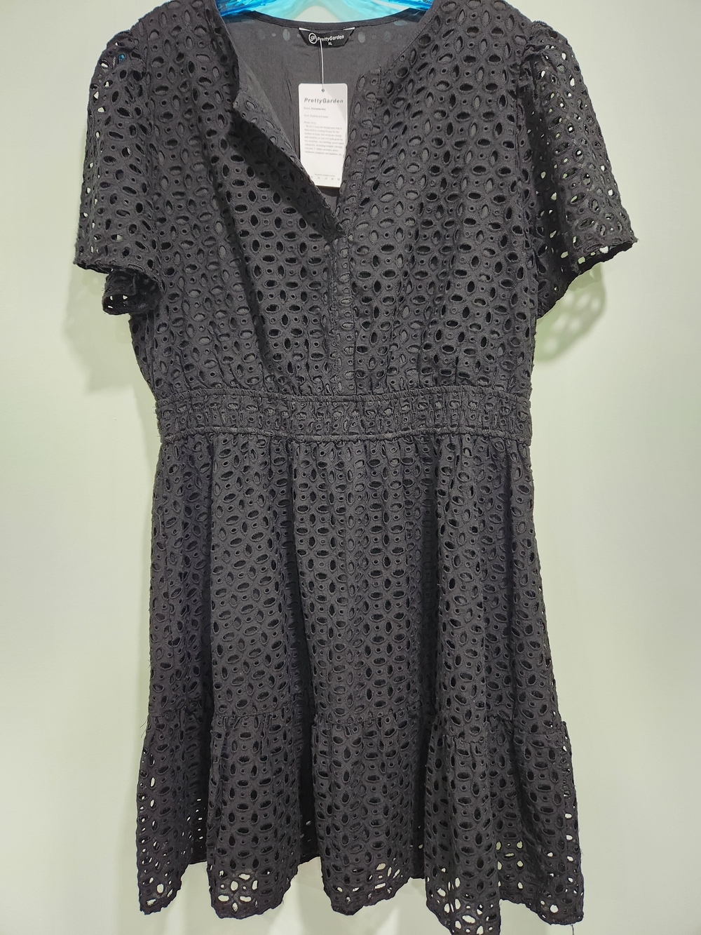Pretty Garden Black Eyelet Mini Dress with Defined Waist